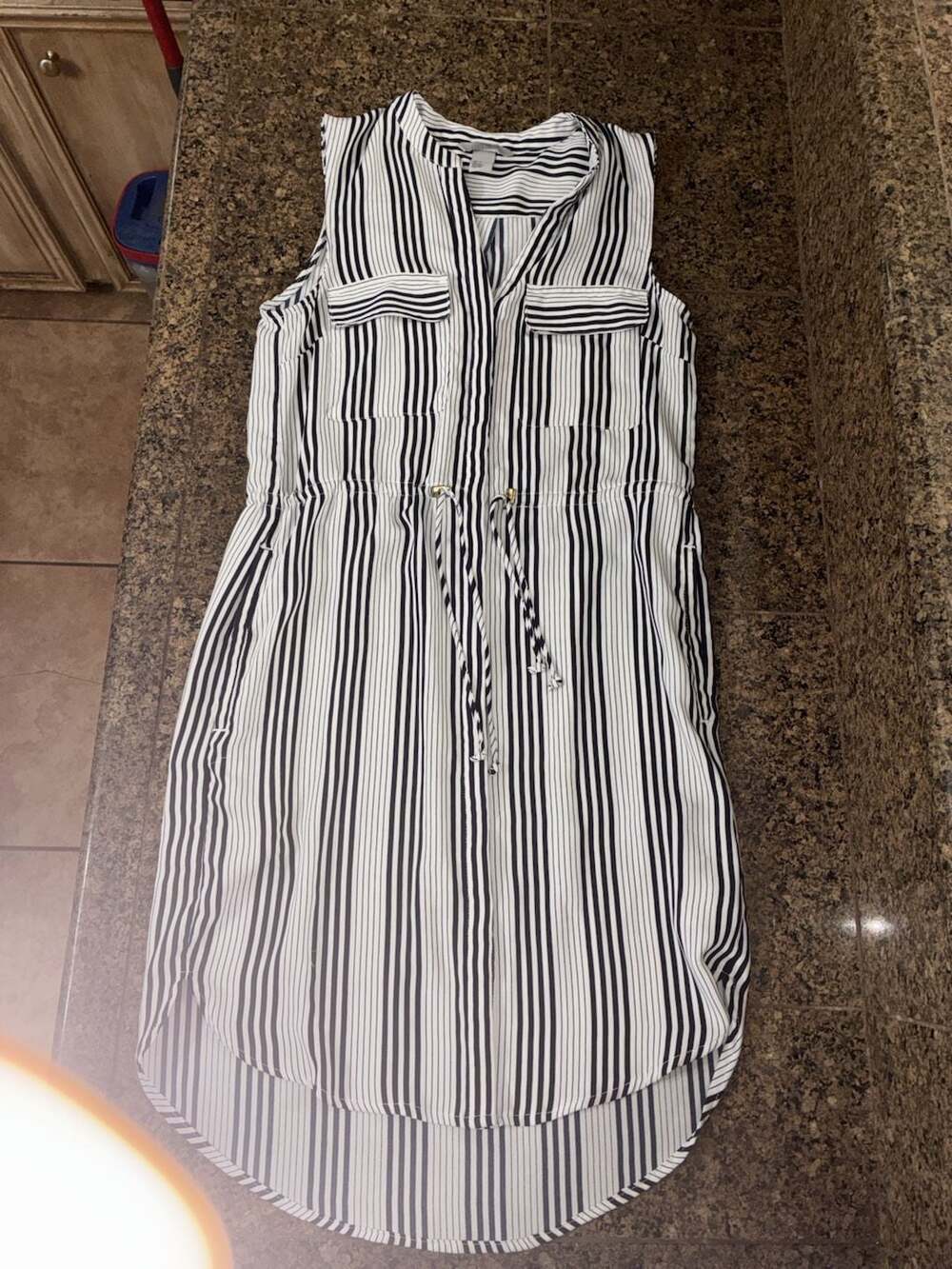H&M Sleeveless Striped Drawstring Waist Dress Size 2
